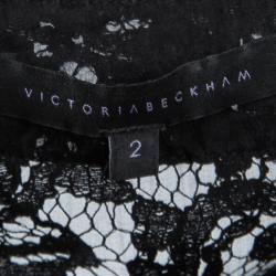 Pre Owned Victoria Beckham Black Lace Pocket Detail Sheer Short Sleeve Blouse XS