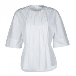 Pre Owned  Victoria Beckham White Cotton Pleat Detail Peplum Top M