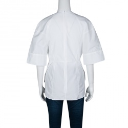 Pre Owned  Victoria Beckham White Cotton Pleat Detail Peplum Top M