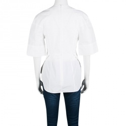 Pre Owned  Victoria Beckham White Cotton Pleat Detail Peplum Top S