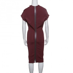 Pre Owned Victoria Beckham Burgundy Knit Draped High Neck Bodycon Dress S