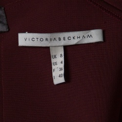 Pre Owned Victoria Beckham Burgundy Knit Draped High Neck Bodycon Dress S