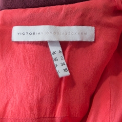 Pre Owned Victoria Victoria Beckham Coral Red Crepe Wool Contrast Neck Sheath Dress S