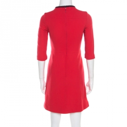 Pre Owned Victoria Victoria Beckham Coral Red Crepe Wool Contrast Neck Sheath Dress S