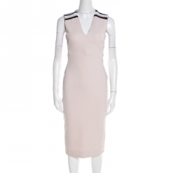 Victoria Beckham Blush Pink Striped Shoulder V-Neck Sleeveless Pencil Dress M
