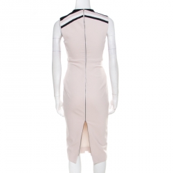 Pre Owned Victoria Beckham Blush Pink Striped Shoulder V-Neck Sleeveless Pencil Dress M