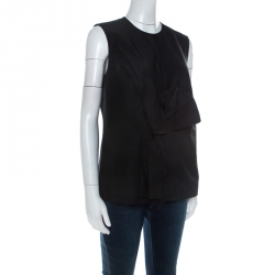 Pre Owned Victoria Beckham Black Cotton Blend Bow Detail Sleeveless Top M 