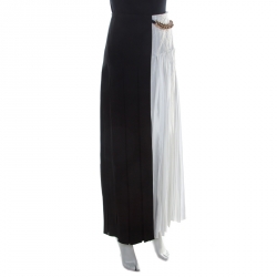 Pre Owned Victoria Beckham Bicolor Pleated Satin Chain Detail Gazar Maxi Skirt M