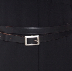 Pre Owned Victoria Beckham Black Crepe Knit Epaulette Detail Belted Shirt Dress L