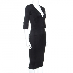 Pre Owned Victoria Beckham Black Crepe Fitted V-neck Dress S