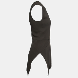 Pre Owned Victoria Beckham Dark Green Crepe Asymmetric Peplum Top S