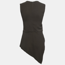 Pre Owned Victoria Beckham Dark Green Crepe Asymmetric Peplum Top S