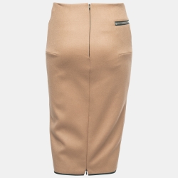 Victoria Beckham Tan Brown Wool Zipper Detail Pencil Midi Skirt M