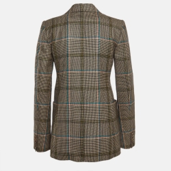 Pre Owned Victoria Beckham Beige Checked Wool Double-Breasted Blazer S