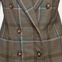 Pre Owned Victoria Beckham Beige Checked Wool Double-Breasted Blazer S