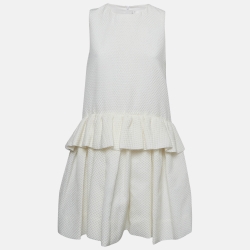 Textured Cotton Blend Sleeveless Ruffled Mini Dress