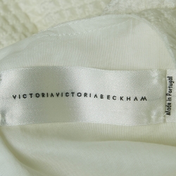 Pre Owned Victoria Beckham White Textured Cotton Blend Sleeveless Ruffled Mini Dress M