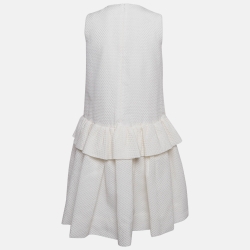 Pre Owned Victoria Beckham White Textured Cotton Blend Sleeveless Ruffled Mini Dress M
