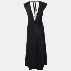 Pre Owned Victoria Beckham Black Crepe Plunge V-Neck Midi Dress M