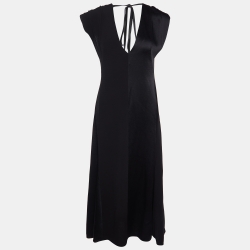 Pre Owned Victoria Beckham Black Crepe Plunge V-Neck Midi Dress M