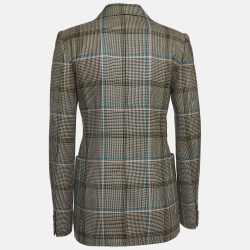 Pre Owned Victoria Beckham Beige Checked Wool Double-Breasted Blazer S
