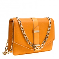 Pre Owned Victoria Beckham Orange Leather Mini Chain Shoulder Bag