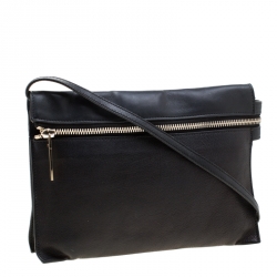 Pre Owned Victoria Beckham Black Leather Front Zip Crossbody Bag