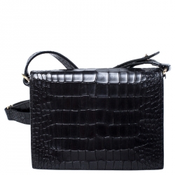 Pre Owned Victoria Beckham Black Croc Embossed Leather Mini Shoulder Bag 