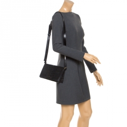 Pre Owned Victoria Beckham Black Croc Embossed Leather Mini Shoulder Bag 