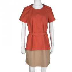 Pre Owned Victoria Victoria Beckham Colorblock Belted Short Sleeve Dress M
