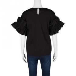Pre Owned Victoria Victoria Beckham Black Cotton Ruffled Sleeve Top XS