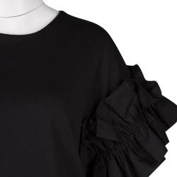 Pre Owned Victoria Victoria Beckham Black Cotton Ruffled Sleeve Top XS