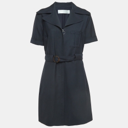 Navy Blue Wool Blend Zip-Up Mini Dress