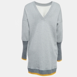 Grey Cotton Rib Detail Sweater Dress
