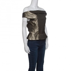 Vivienne Westwood Anglomania Dull Gold Jacquard Off Shoulder Apache Top M