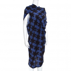 Vivienne Westwood Anglomania Blue and Black Printed Draped Asymmetric Dress M