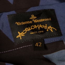 Vivienne Westwood Anglomania Blue and Black Printed Draped Asymmetric Dress M