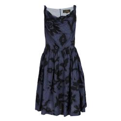 Pre Owned Vivienne Westwood Anglomania Navy Blue Checkered Floral Printed Sleeveless Dress M