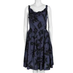 Pre Owned Vivienne Westwood Anglomania Navy Blue Checkered Floral Printed Sleeveless Dress M