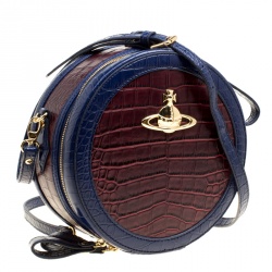 Pre Owned Vivienne Westwood Red/Blue Croc Embossed Leather Round Crossbody Bag