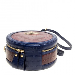 Pre Owned Vivienne Westwood Red/Blue Croc Embossed Leather Round Crossbody Bag
