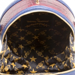 Pre Owned Vivienne Westwood Red/Blue Croc Embossed Leather Round Crossbody Bag