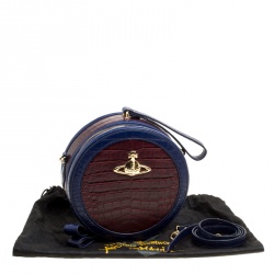 Pre Owned Vivienne Westwood Red/Blue Croc Embossed Leather Round Crossbody Bag