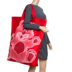 Pre Owned Vivienne Westwood Red Teddy Bear Printed Canvas Tote