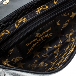 Pre Owned Vivienne Westwood Black Snakeskin Embossed Leather Frilly Shoulder Bag