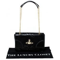 Pre Owned Vivienne Westwood Black Snakeskin Embossed Leather Frilly Shoulder Bag