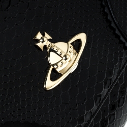 Pre Owned Vivienne Westwood Black Snakeskin Embossed Leather Frilly Shoulder Bag