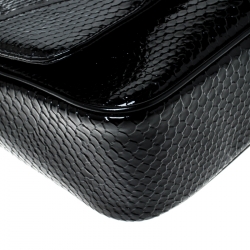 Pre Owned Vivienne Westwood Black Snakeskin Embossed Leather Frilly Shoulder Bag