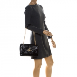 Pre Owned Vivienne Westwood Black Snakeskin Embossed Leather Frilly Shoulder Bag