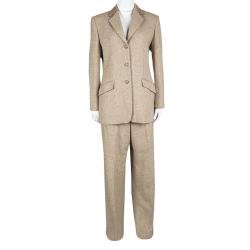 Weekend Max Mara Beige Wool Chevron Pattern Suit M